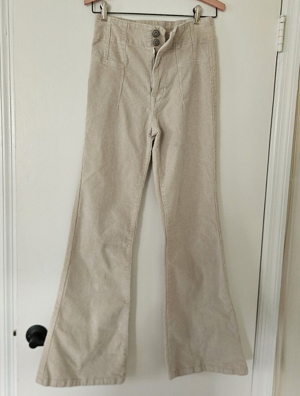 Kensie Womens Pants 4/27 High Rise Flare Leg Corduroy Y2K Ivory Boho 90s Retro